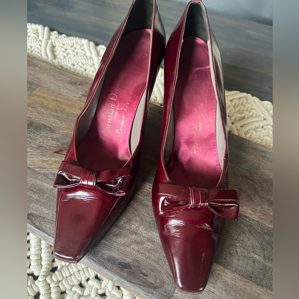Dior Roger Vivier Vintage Maroon Leather Heels with Bow Size 8.5 Excellent